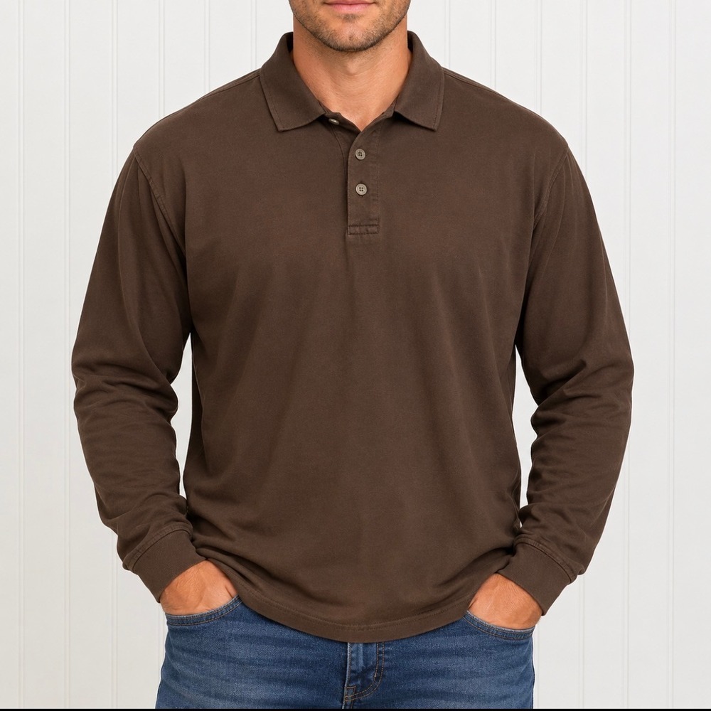 Pebble Beach Polo Men XL Brown Good Lone Cypress Performance Long Sleeve Shirt